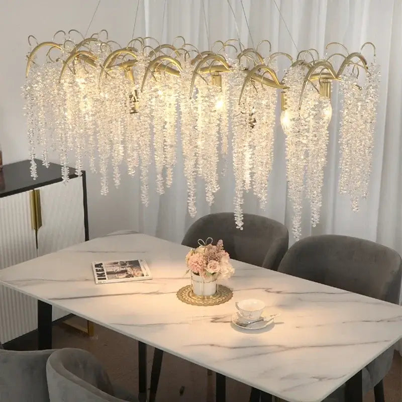 Gold crystal led chandeliers dining room pendant light