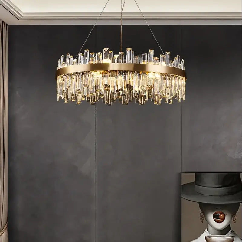 Gold crystal led oval chandelier dining room pendant light