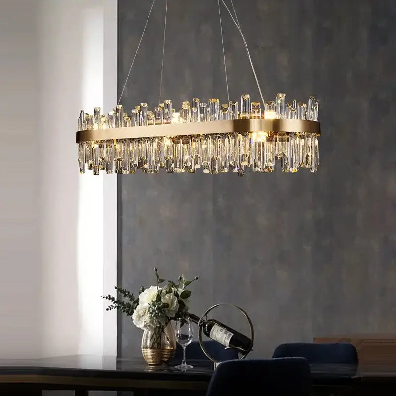 Gold crystal led oval chandelier dining room pendant light