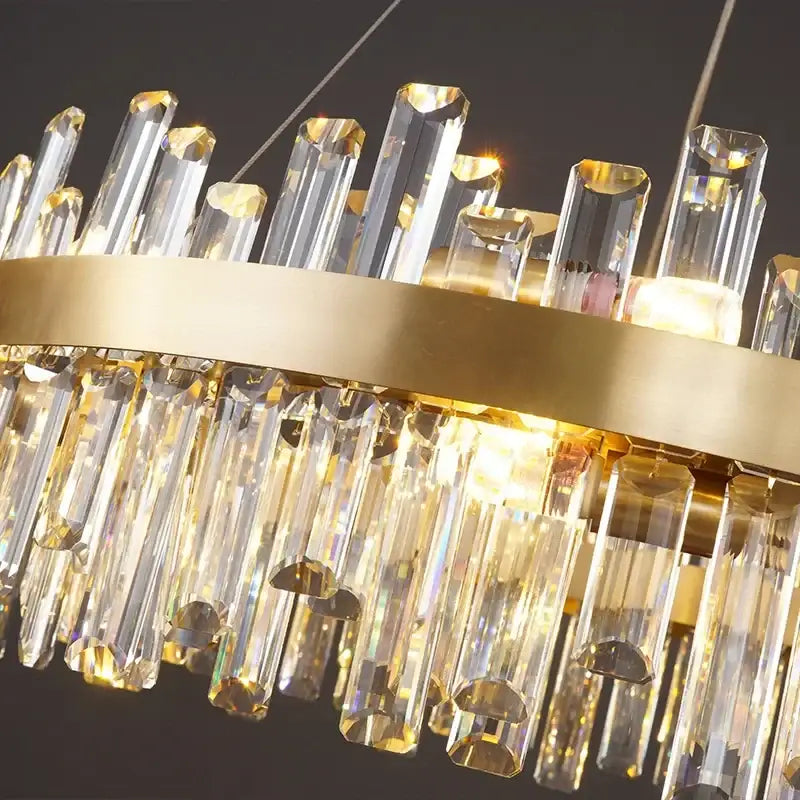 Gold crystal led oval chandelier dining room pendant light