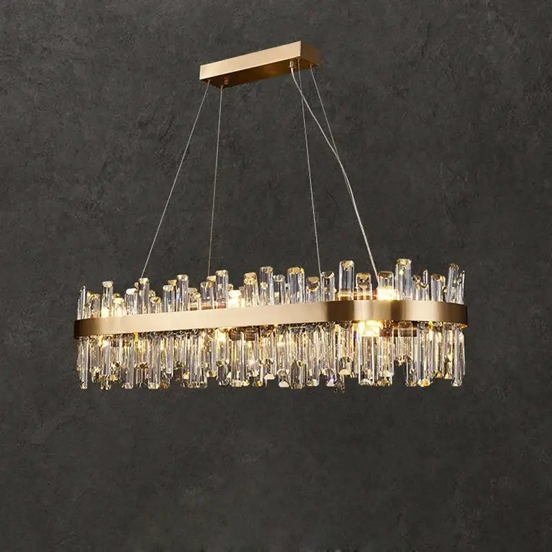 Gold crystal led oval chandelier dining room pendant light