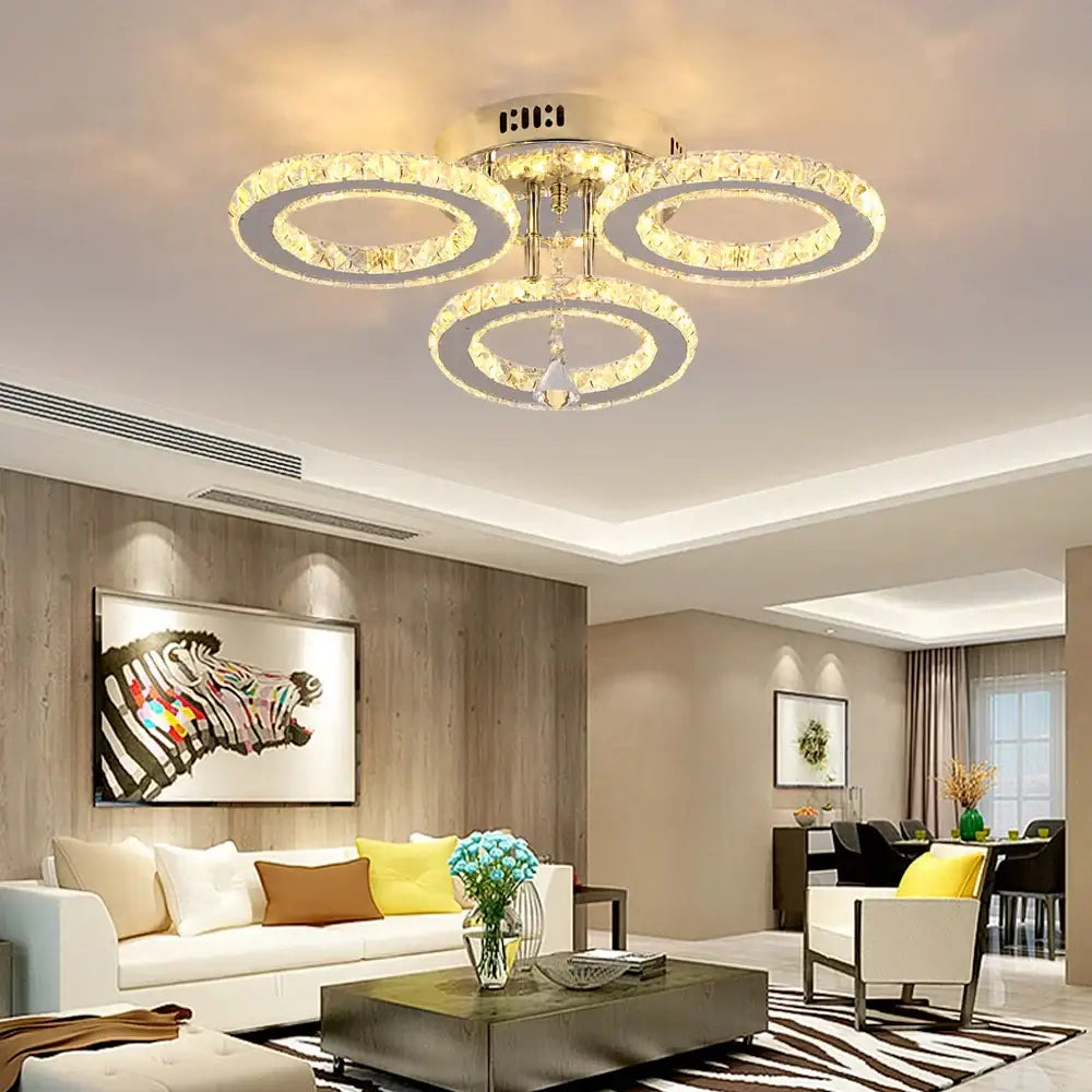 Gold crystal led rings ceiling chandelier for dining room