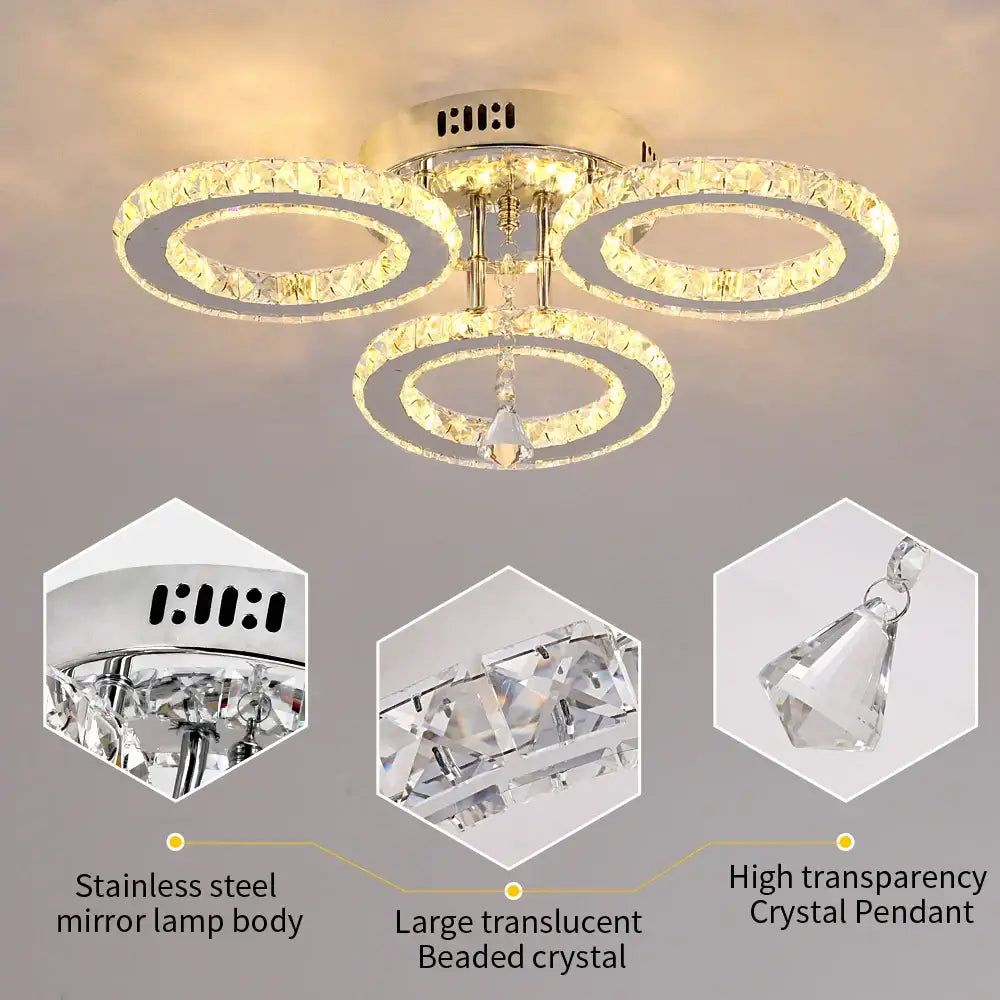 Gold crystal led rings ceiling chandelier for dining room