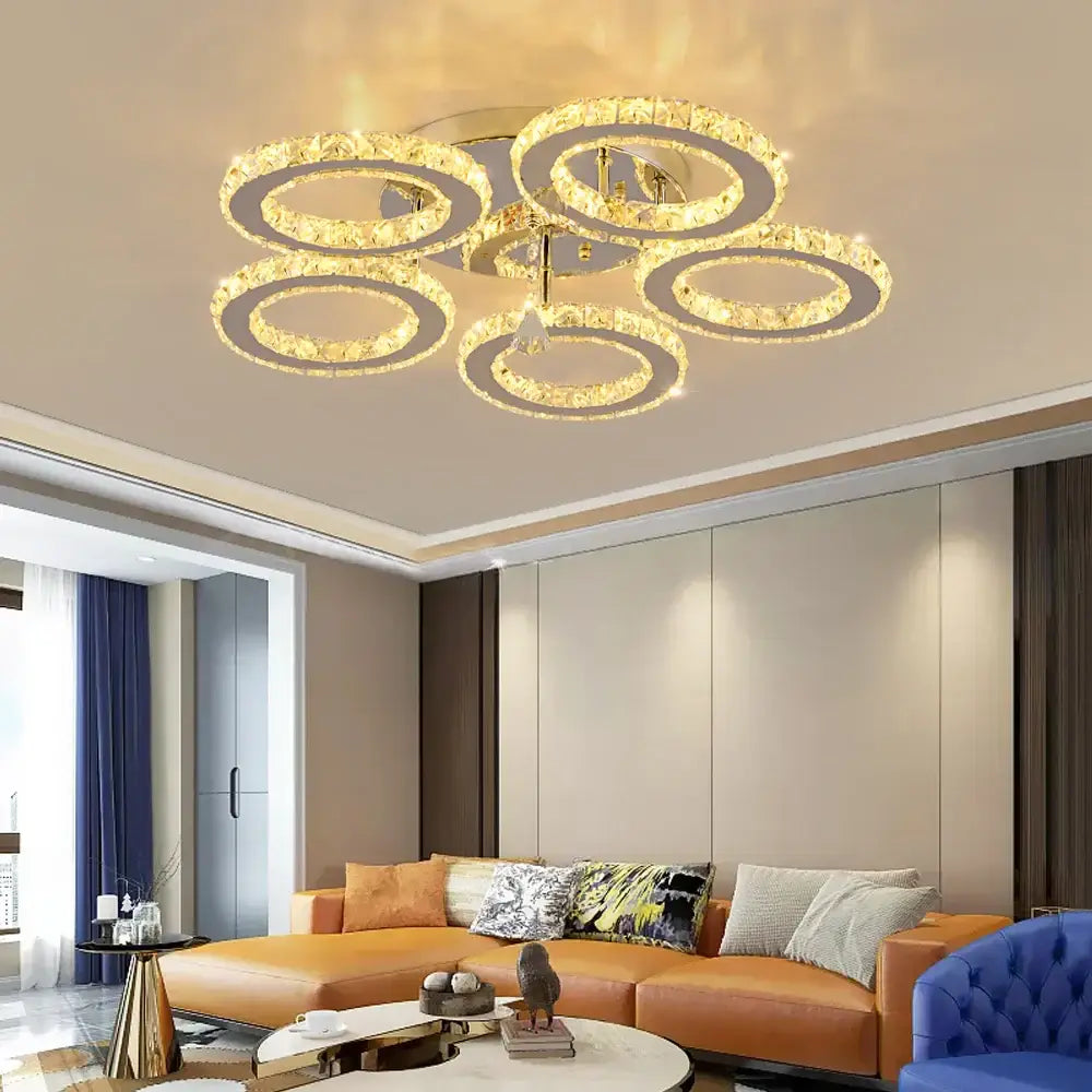 Gold crystal led rings ceiling chandelier for dining room