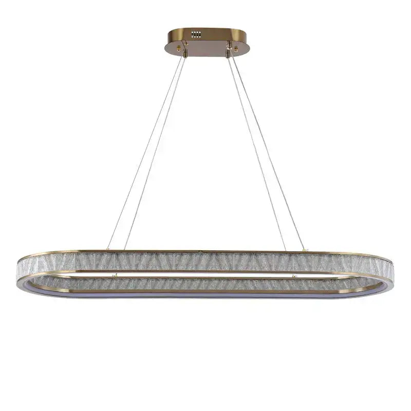 Gold crystal oval pendant chandelier for dining room textured glass