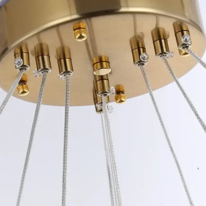 Gold crystal oval pendant chandelier for dining room textured glass