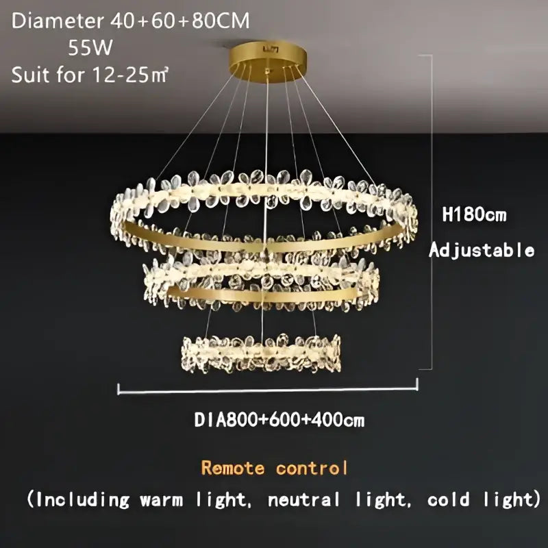Gold double ring decorbites crystal led chandelier living room light