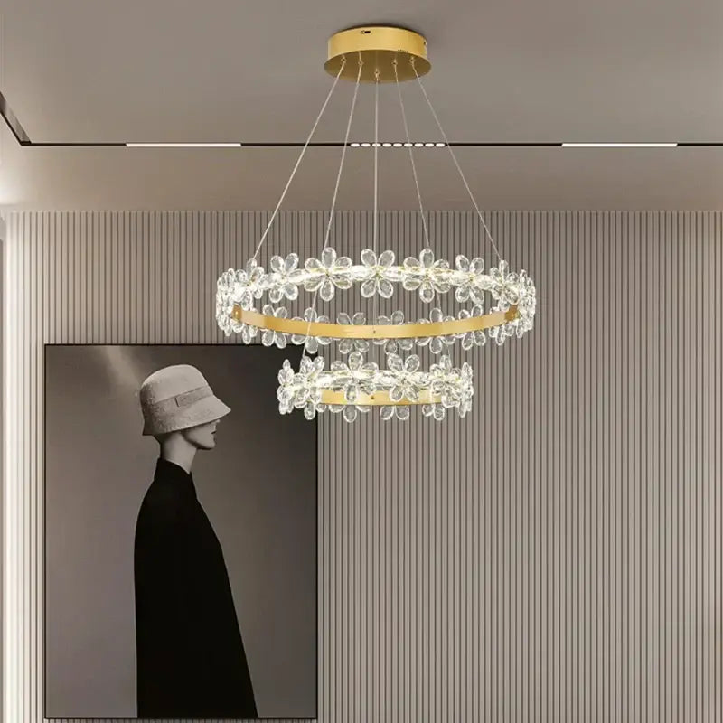 Gold double ring decorbites crystal led chandelier living room light