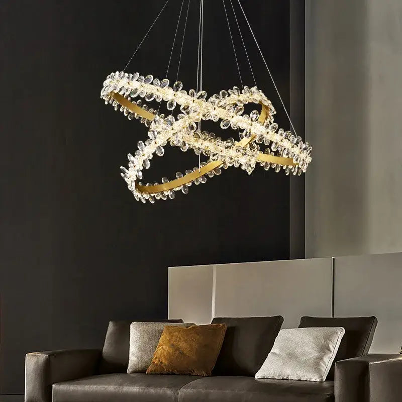 Gold double ring decorbites crystal led chandelier living room light