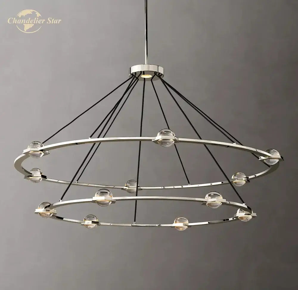 Gold double ring round crystal chandelier for dining room