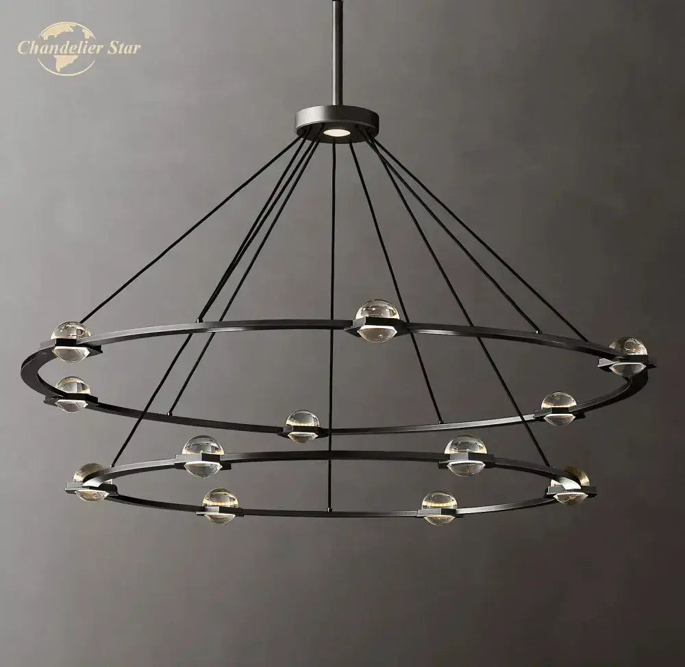 Gold double ring round crystal chandelier for dining room
