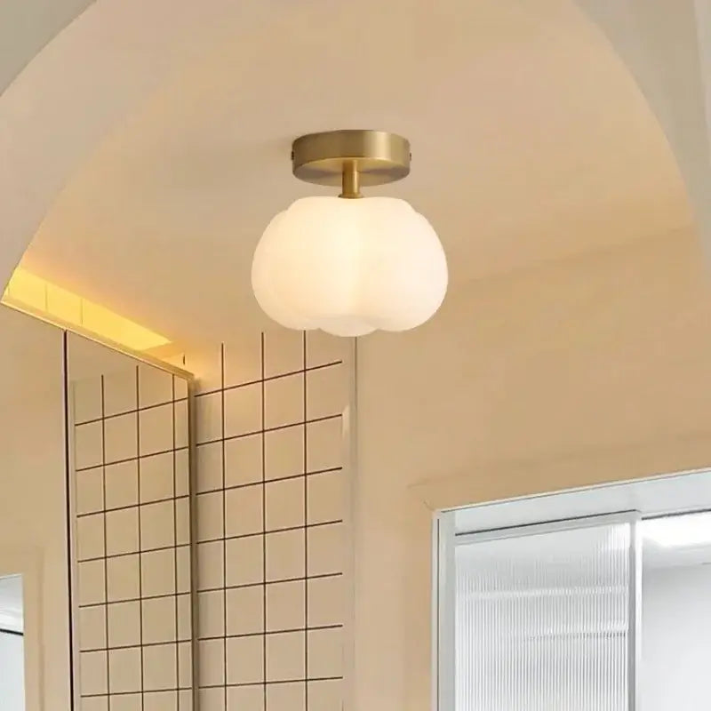 Gold flower frosted glass ceiling lamp hallway light