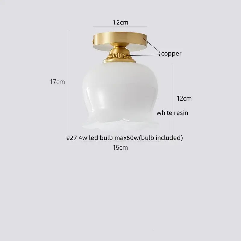 Gold flower frosted glass ceiling lamp hallway light