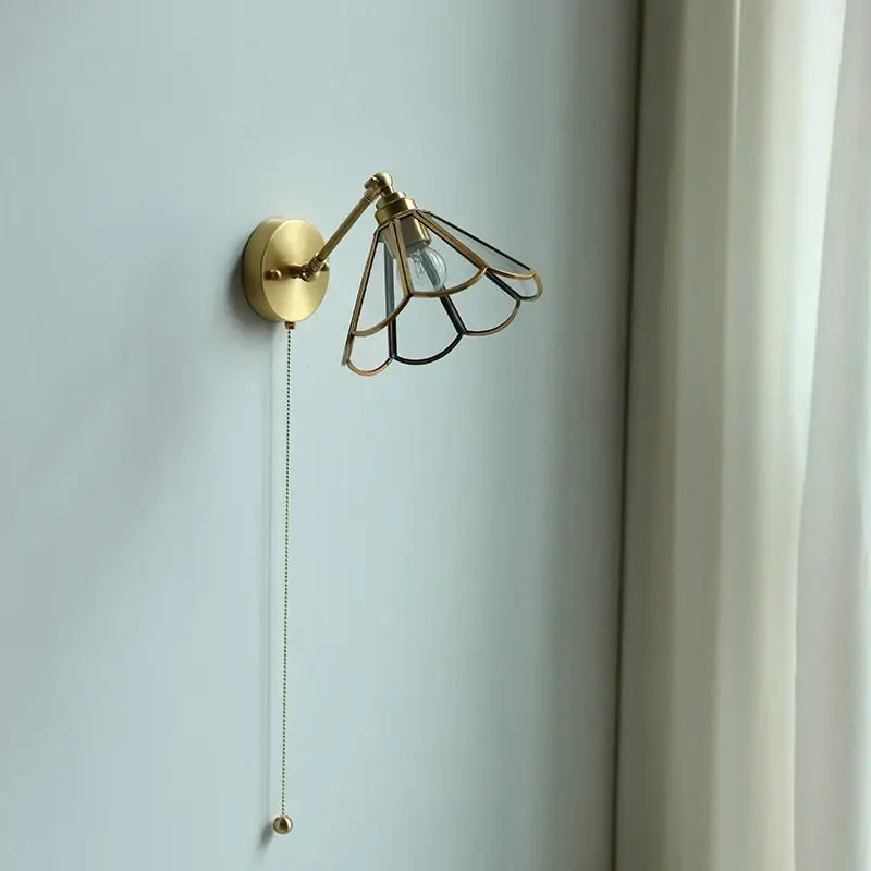 Gold fluted glass wall sconce – bedroom articulated wall lamp