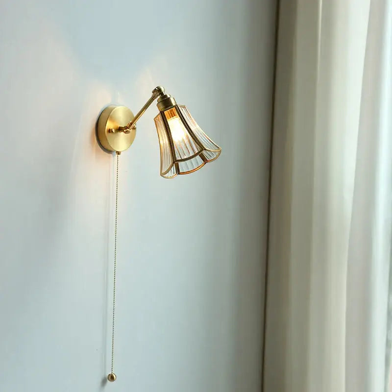 Gold fluted glass wall sconce – bedroom articulated wall lamp