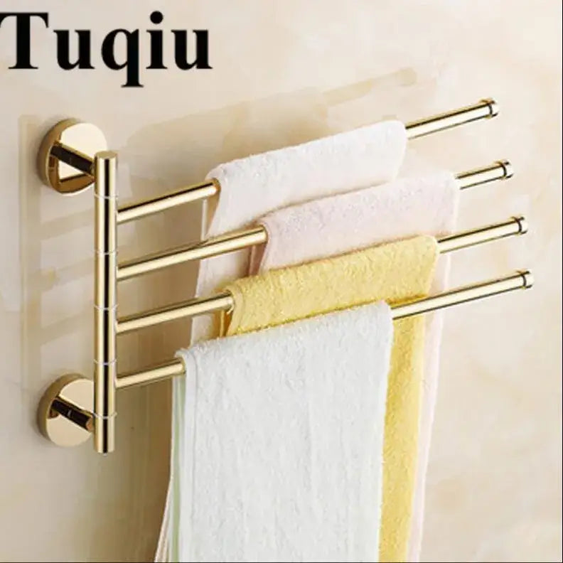 Gold four tier copper swivel towel rack bathroom wall mount holder