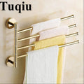 Gold four tier copper swivel towel rack bathroom wall mount holder