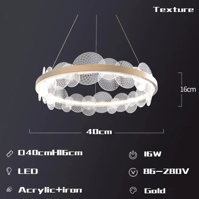 Gold frost texture led ring chandelier living room mesh globe light