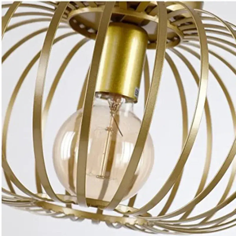Gold iron art ceiling light for living room with wireframe design