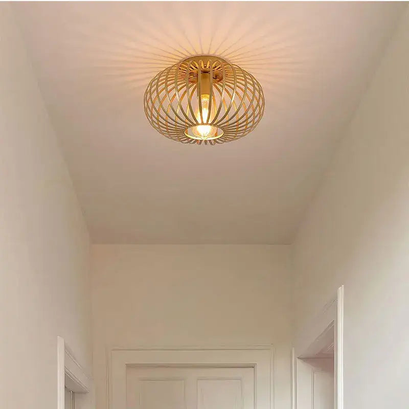 Gold iron art ceiling light for living room with wireframe design