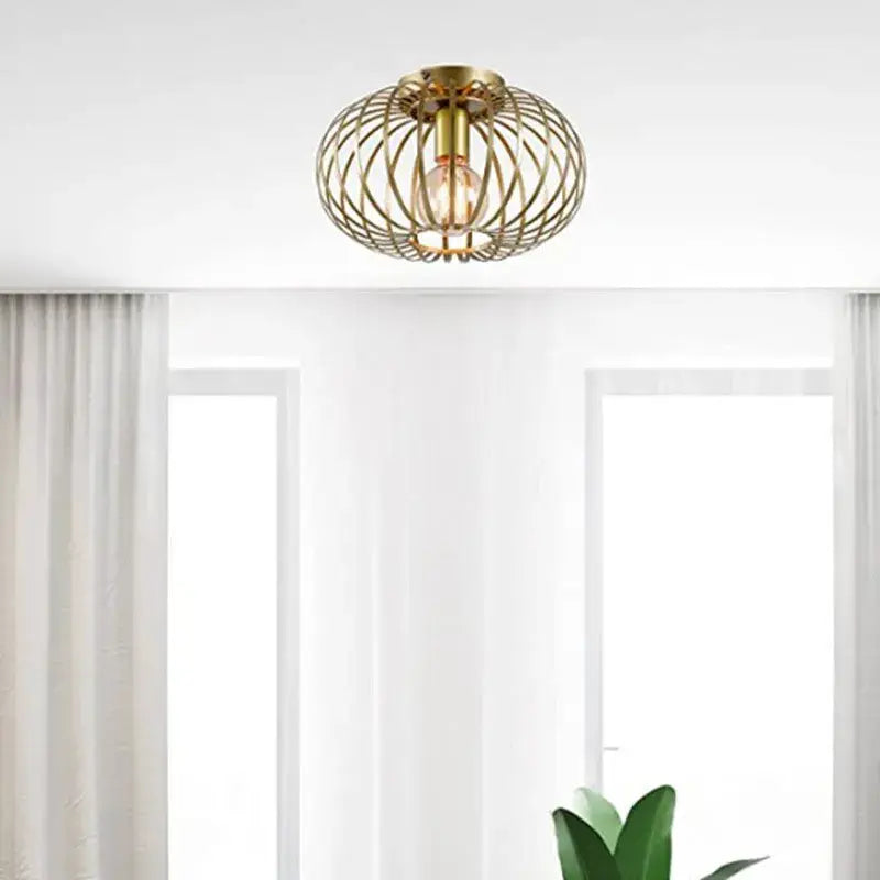 Gold iron art ceiling light for living room with wireframe design