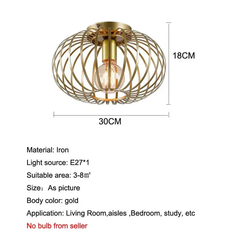 Gold iron art ceiling light for living room with wireframe design