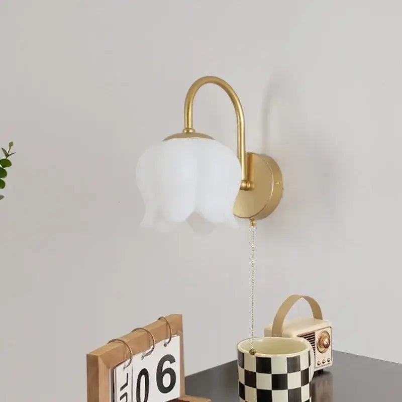 Gold iron led wall sconce with pull chain for hallway