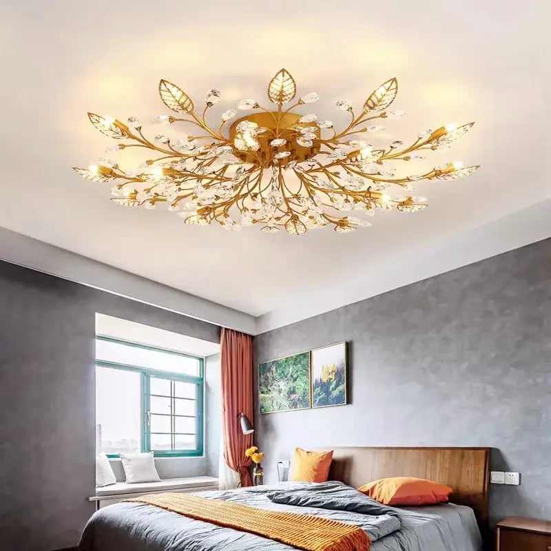 Gold leaf decorbites crystal ceiling chandelier living room light