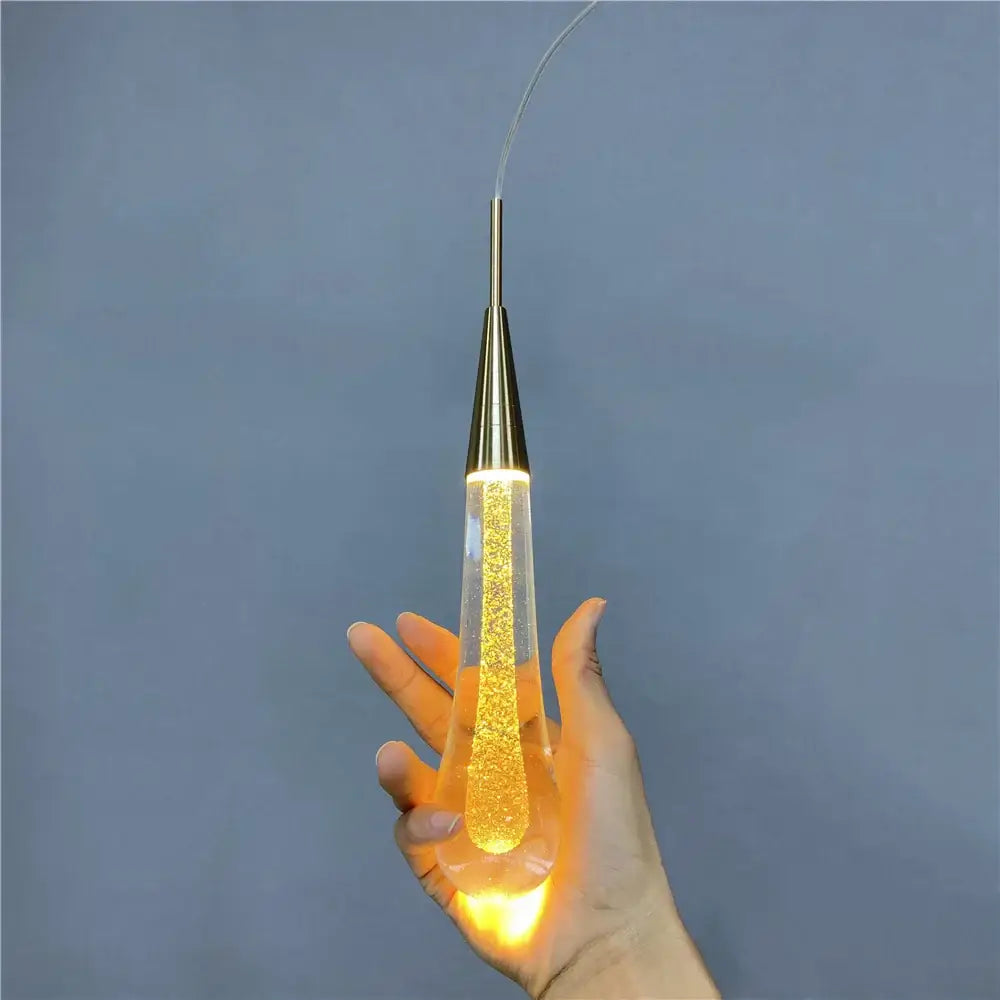 Gold liquid crystal drop pendant light bedroom glitter lamp
