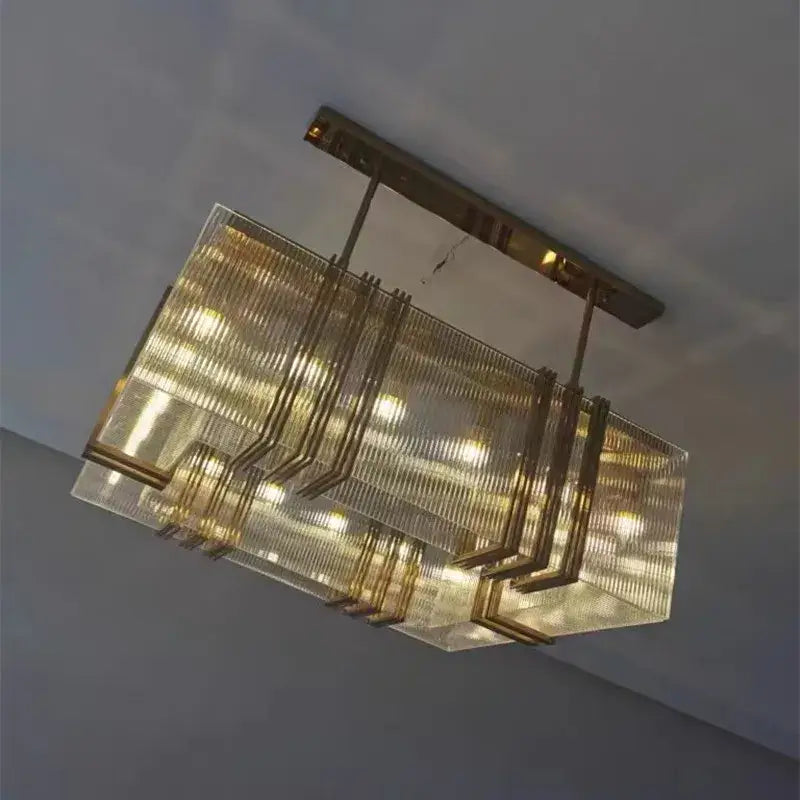 Gold lustre steel crystal pendant light dining room rectangular fixture