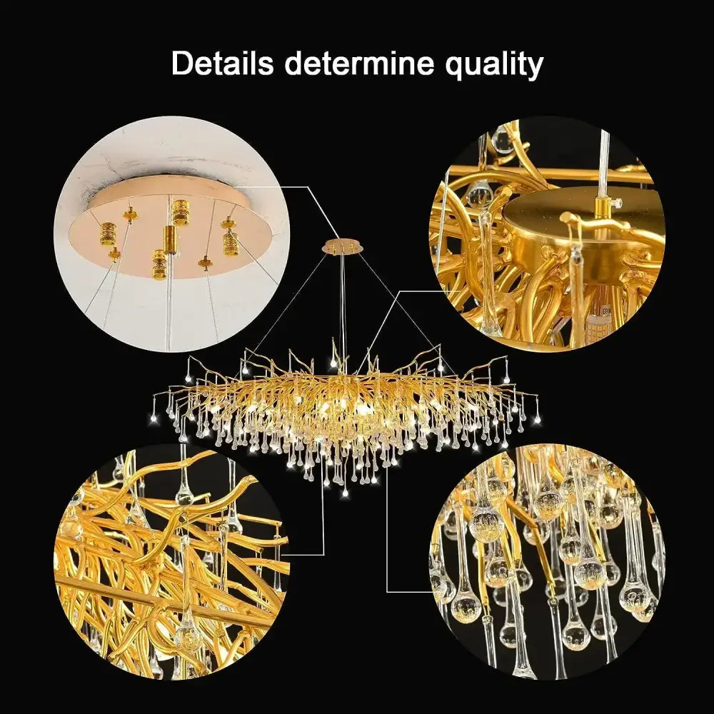Gold nordic crystal chandelier dining room branch design