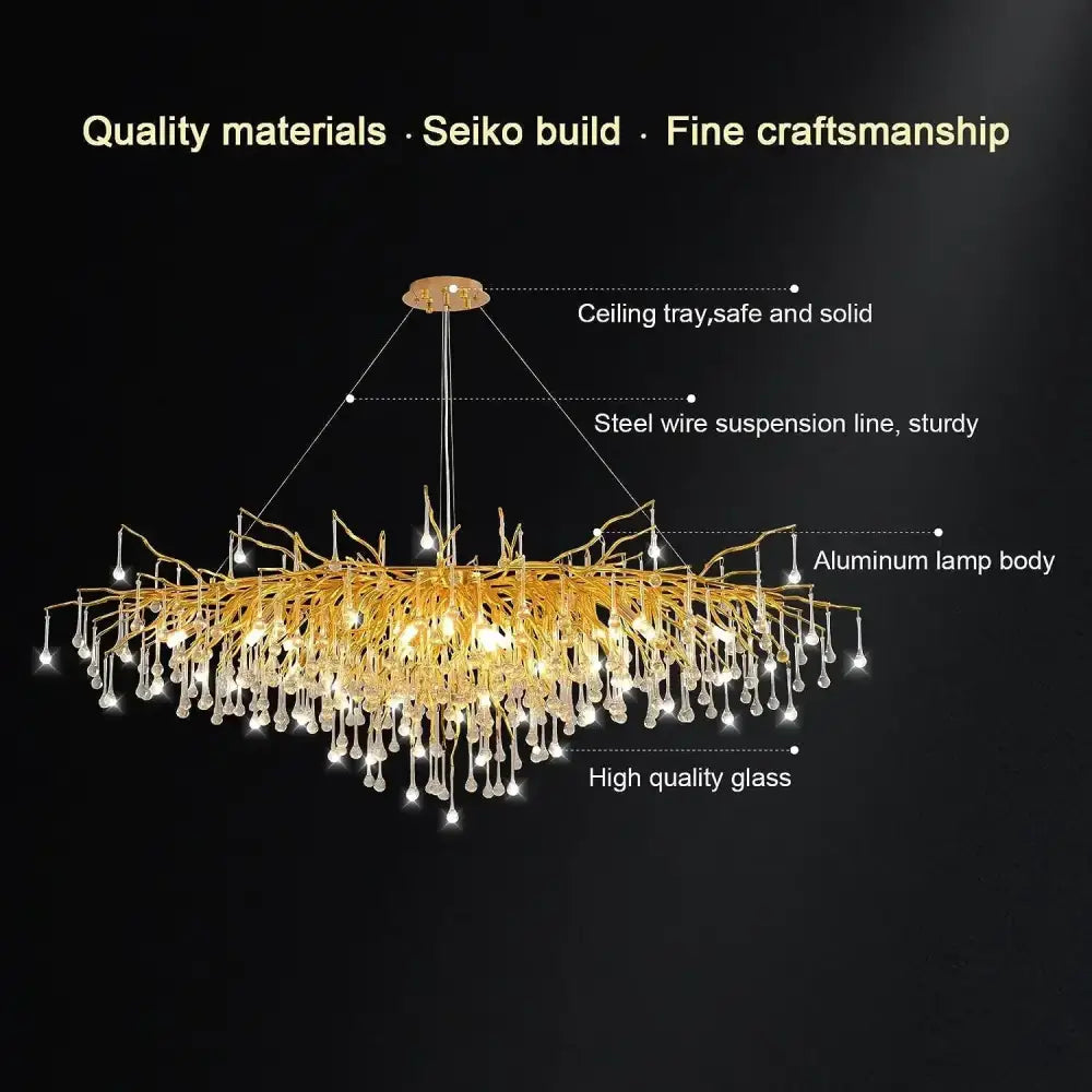 Gold nordic crystal chandelier dining room branch design