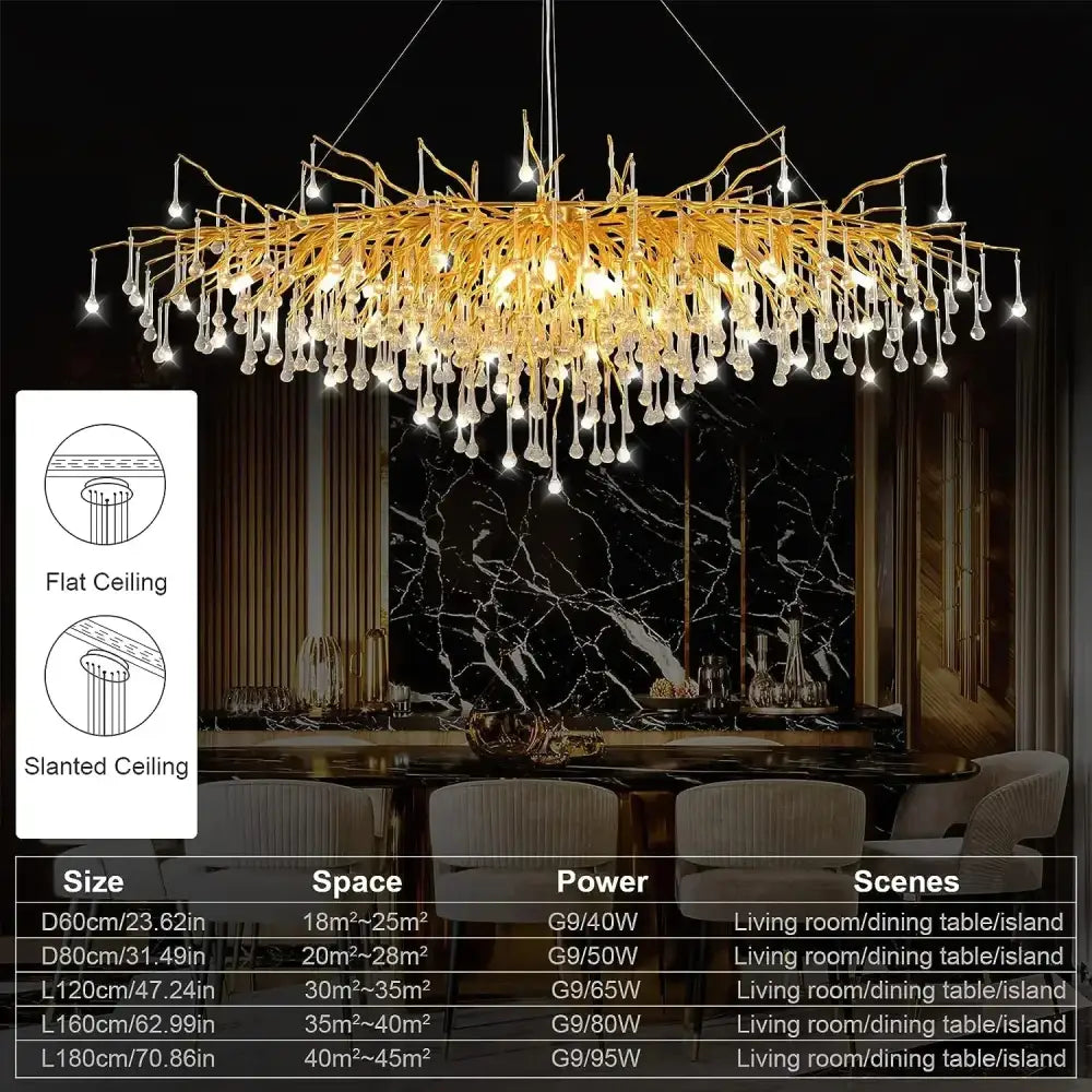 Gold nordic crystal chandelier dining room branch design