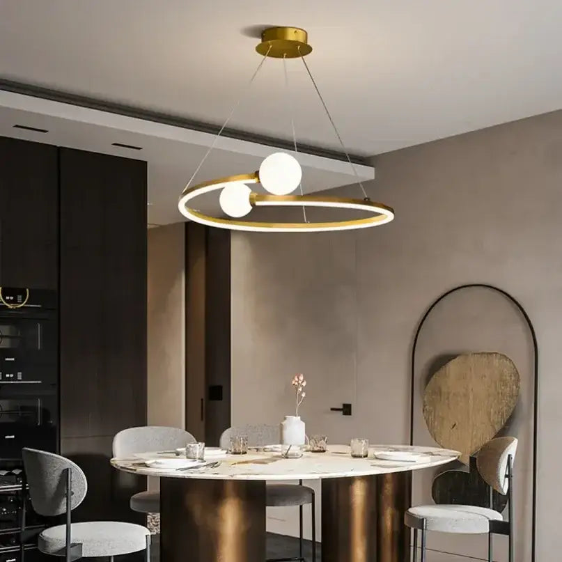 Gold nordic ring led chandelier dining room modern glass pendant