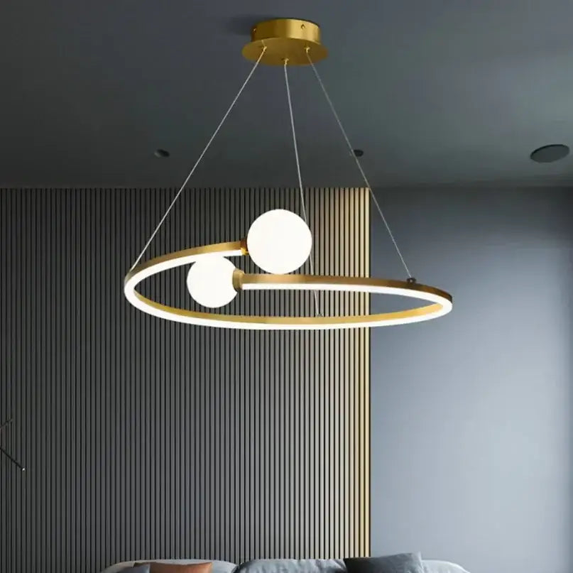 Gold nordic ring led chandelier dining room modern glass pendant