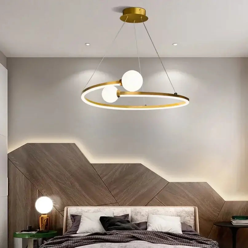 Gold nordic ring led chandelier dining room modern glass pendant