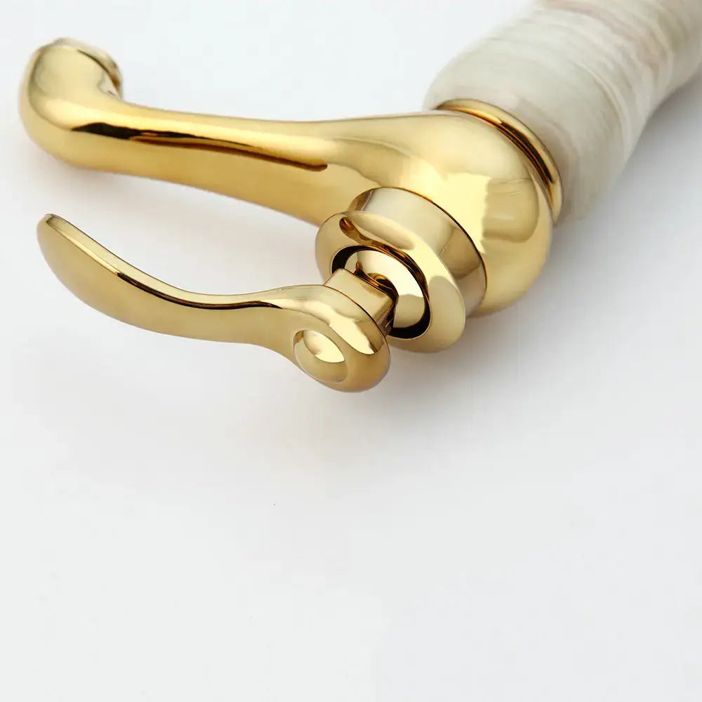 Gold plated jade bathroom faucet with marble base hot cold mixer