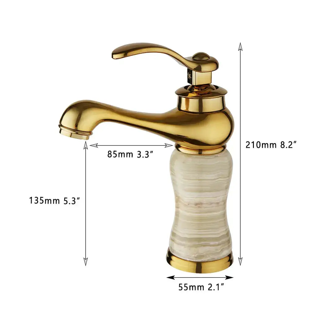 Gold plated jade bathroom faucet with marble base hot cold mixer