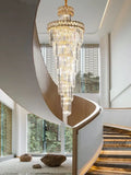 Gold stainless steel crystal chandelier staircase pendant light