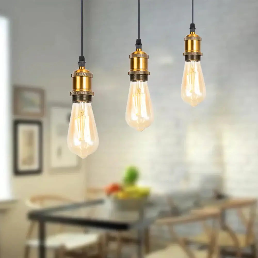 Gold vintage industrial pendant lamp 3 light dining room conical shade
