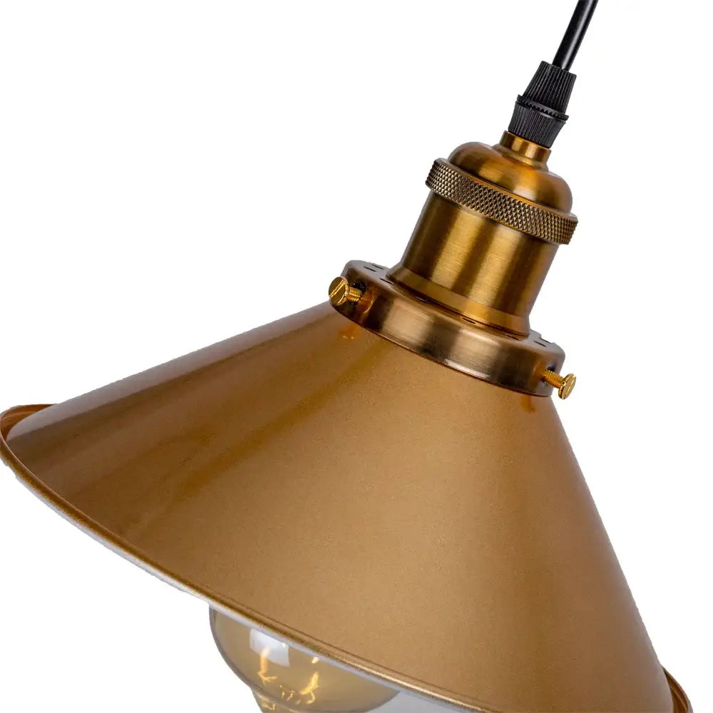 Gold vintage industrial pendant lamp 3 light dining room conical shade