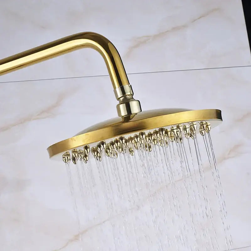 Gold & white dual handle wall mounted rainfall shower system bathroom