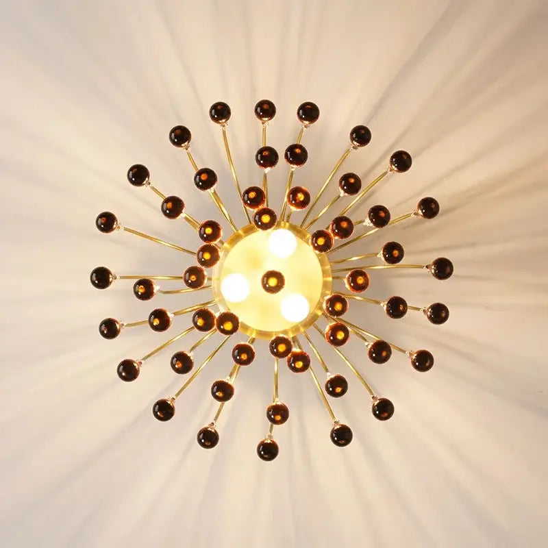 Golden amber crystal water drop chandelier dining room light