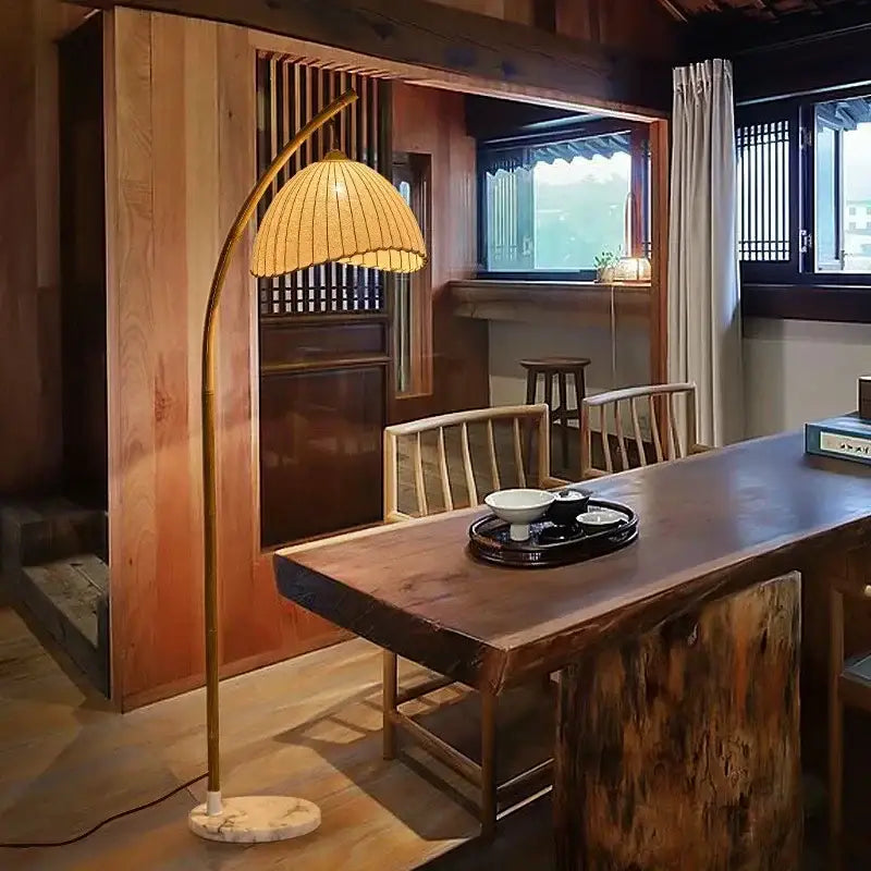 Golden bamboo shaped led floor lamp with marble base for living room