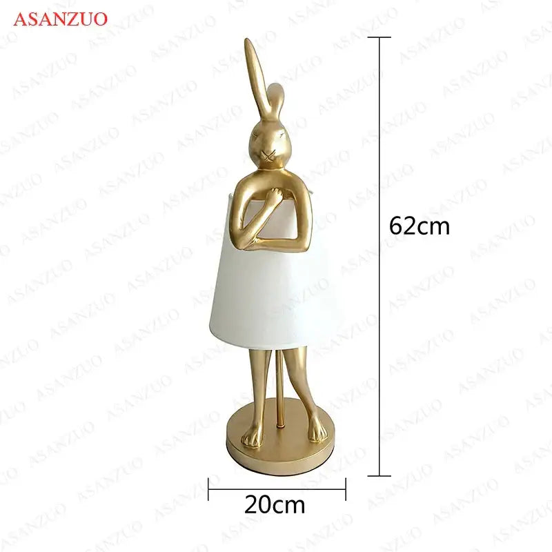 Golden bathing rabbit resin table lamp bedroom decor