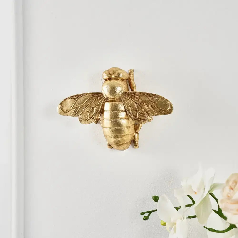 Golden bee resin wall hanger living room insect decor