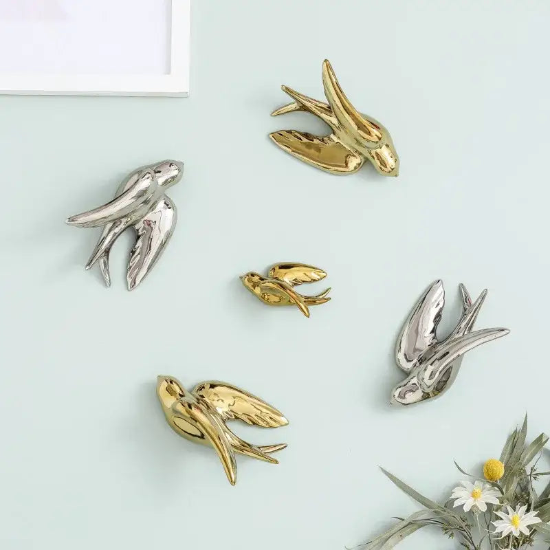 Golden bird swallow sculpture gold & silver wall decor living room