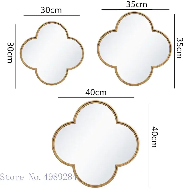 Golden border geometric plum flower mirror set – living room wall decor
