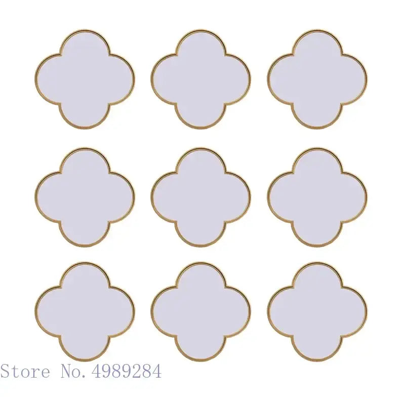 Golden border geometric plum flower mirror set – living room wall decor