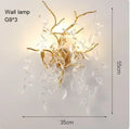Golden branch ceiling chandelier with crystal leaves for living room